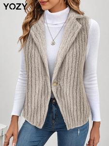 YOZY Women's Solid Button Front Lapel Neck Plush Vest Coat, Casual Sleeveless Fuzzy Outerwear for Fall & Winter, Women's Clothing for Daily Wear