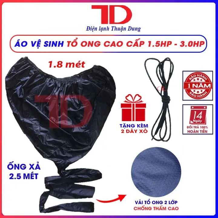 Túi vệ sinh máy lạnh, đuôi 2.5 mét, miệng 1.8 mét, áo bạt trùm rửa điều hòa treo tường, dụng cụ vệ sinh máy lạnh, tặng kèm dây xỏ, Điện Lạnh Thuận Dung