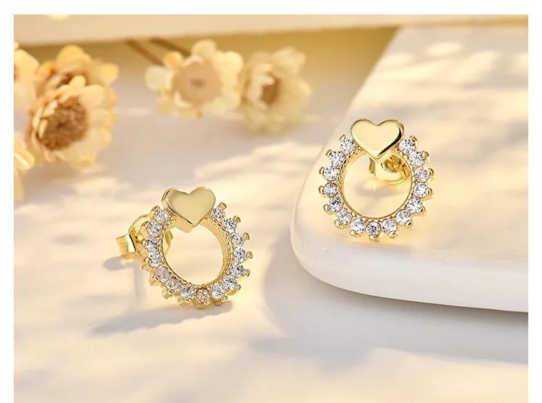 Product Introduction of Bông Tai Kim Cương, Thiết Kế Hình Trái Tim Sáng Tạo, Hoa Hướng Dương Thanh Lịch Tươi Mới Và Ngọt Ngào, Kim Bạc S925, Bông Tai Đinh tán 18