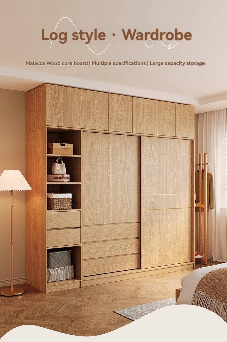 Product Introduction of [Pre Order] Nordic sliding door wardrobe, bedroom, simple and small-sized household, sliding door, wooden style combination, Japanese style storage wardrobe 19