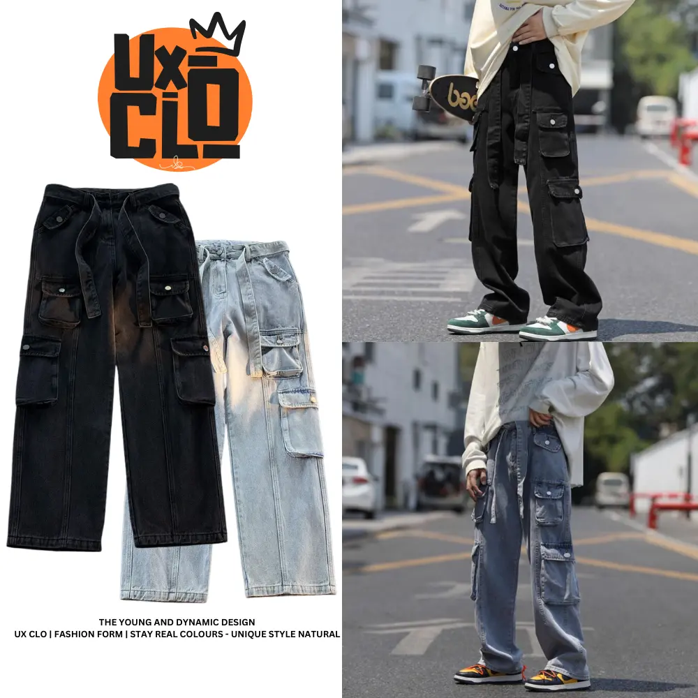 Quần Jean Túi Hộp Nổi Cargo Pants Nam Nữ Form Suông Rộng Hàng Cao Cấp UX CLO - UX06