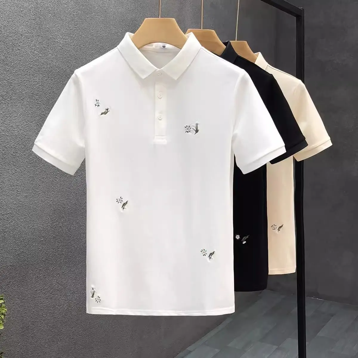 Áo Polo Thêu, Cao Cấp, Ngắn Tay, Thương Hiệu Thời Trang Nam, Áo Thun Có Ve Áo Pu Shuai, Tay Lửng Có Cổ, Hàng Mới Về Mùa Hè 2024, Dành Cho Nam