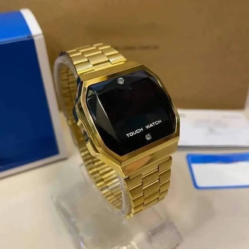 Jam Tangan Uniseks, Gaya Vintaj, Skrin Sentuh, Kalis Air, Warna Rosgold Emas