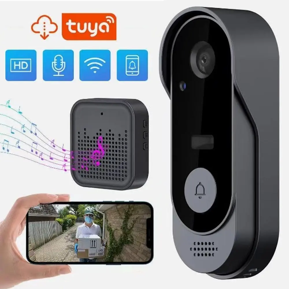 Smart Wireless Doorbell Camera, Rechargeable 2.4G WiFi Camera Doorbell with Night Vision, Waterproof Doorbell with Real-time Two-way Audio for Home & Office