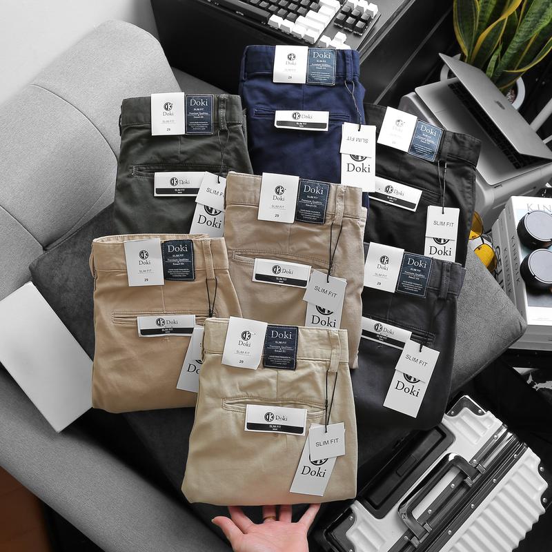 Quần Kaki Nam Chất Cotton Dày Dặn, Mềm Mịn, Co Giãn Nhẹ Thoải Mái Màu Xanh Than Menswear Jean Pants Kem 3