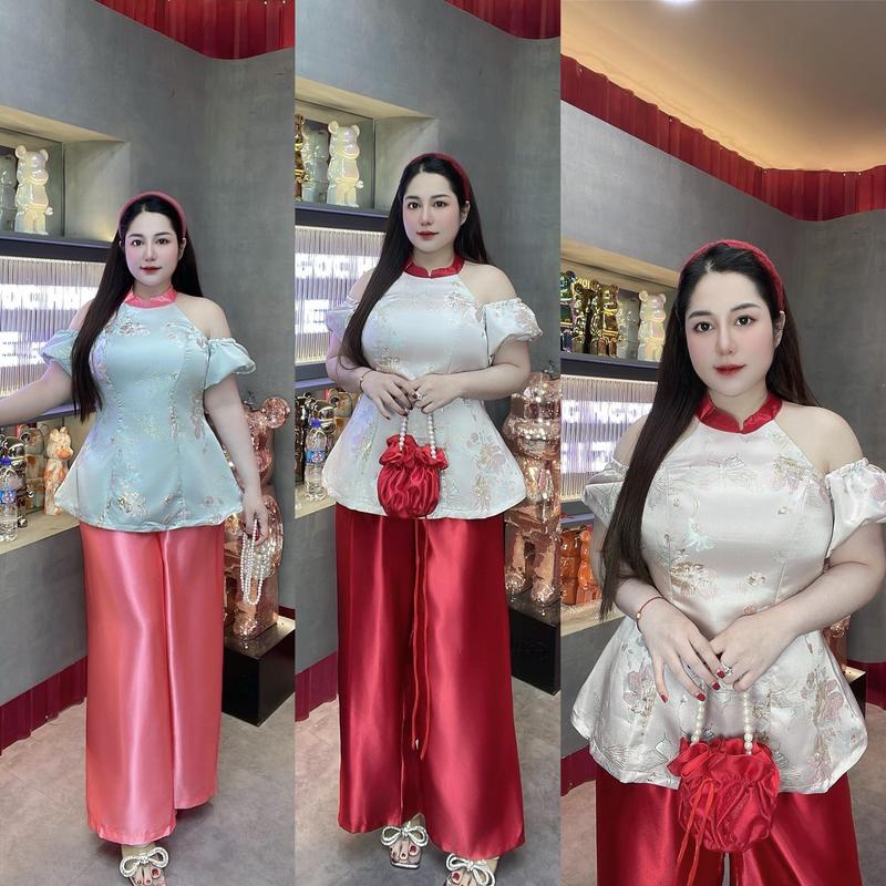 60-90kg SET BỘ ÁO YẾM GẤM HOA KÈM QUẦN LỤA ỐNG RỘNG THIẾT KẾ DIỆN TẾT  BIGSIZE VƯƠNG NGỌC HÂN Nữ Voan Dress Women