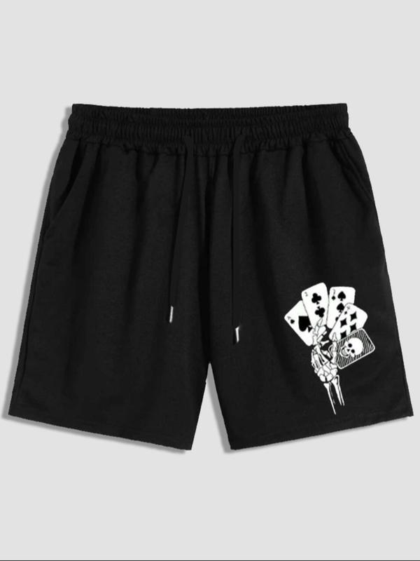 Men's Playing Card Print Drawstring Waist Shorts, Summer Clothes, Casual Regular Fit Pocket Track Shorts For Summer, Men's Bottoms For Daily Wear, Menswear 0