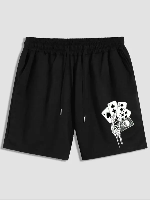 Men's Playing Card Print Drawstring Waist Shorts, Summer Clothes, Casual Regular Fit Pocket Track Shorts For Summer, Men's Bottoms For Daily Wear, Menswear 0