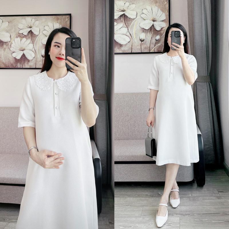 Váy bầu trắng cổ ren Bomia 0