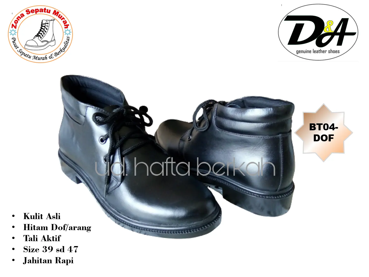 Sepatu Pdh Kulit Asli tipe BT-04 Standar TNI-Polri, Security & Paskibraka Hitam Karet Boots Shoes