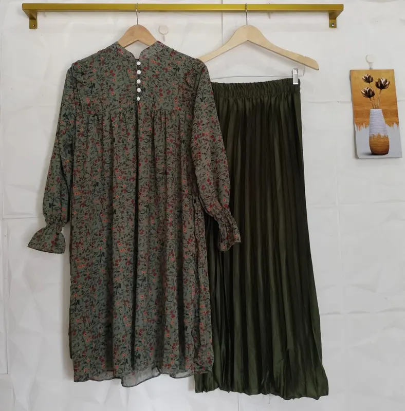 GAMIS SETROK OHAYA SATU SET MIDI DRESS DAN ROK PLISKET KLOK AMITHA SORA 5