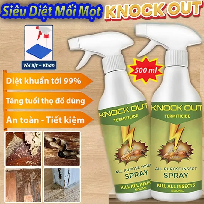 Chai Xịt Diệt Mối Mọt Tận Gốc Knock Out 500ml Nguồn Gốc Thảo Mộc, Diệt Mối Mọt Gỗ, Tủ Bếp, Sàn Gỗ, Vệ Sinh Đồ Gia Dụng Nhang