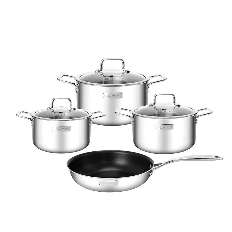Bộ nồi Inox dập nguyên khối Elmich Trimax Classic EL-2110OL Size 18, 20, 24, chảo 26cm