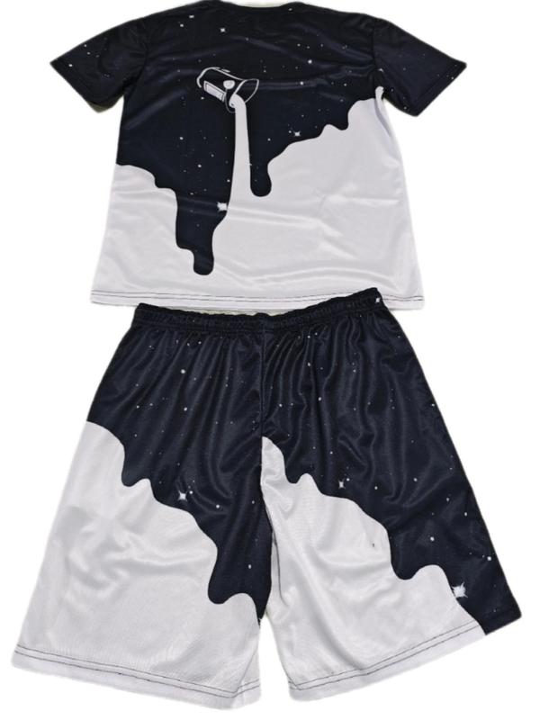 Two-Piece Set Men's All Over Print Short Sleeve Tee & Shorts Set, Regular Fit Casual Round Neck T-shirt & Track Shorts, Summer Clothes Set for Men 1