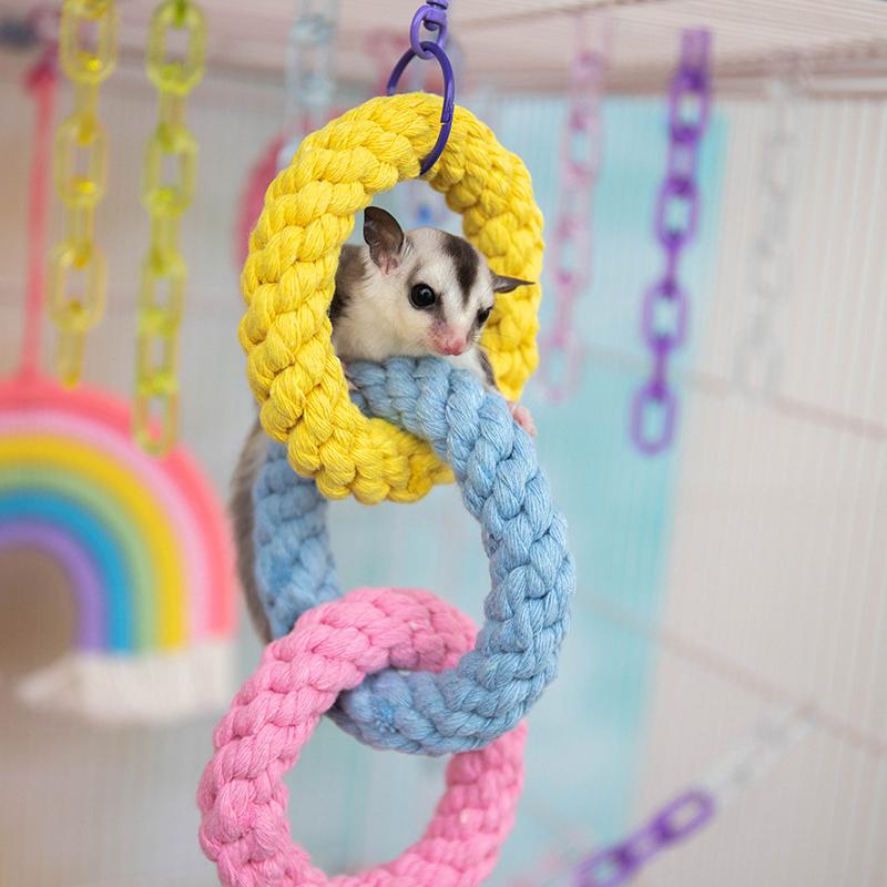 Product Introduction of Hamster Climbing Rope Toys Sugar Glider Cage Accessories Hanging Swing Cage Toy Bird Rope Swing Toy for Climbing Exercising 2