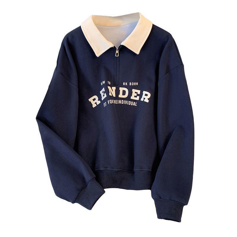 Product Introduction of Polo Collar Sweater for Women 2024 Spring and Autumn New Color Matching Long-Sleeved Thin Sweater Female Students Jacket Female 49