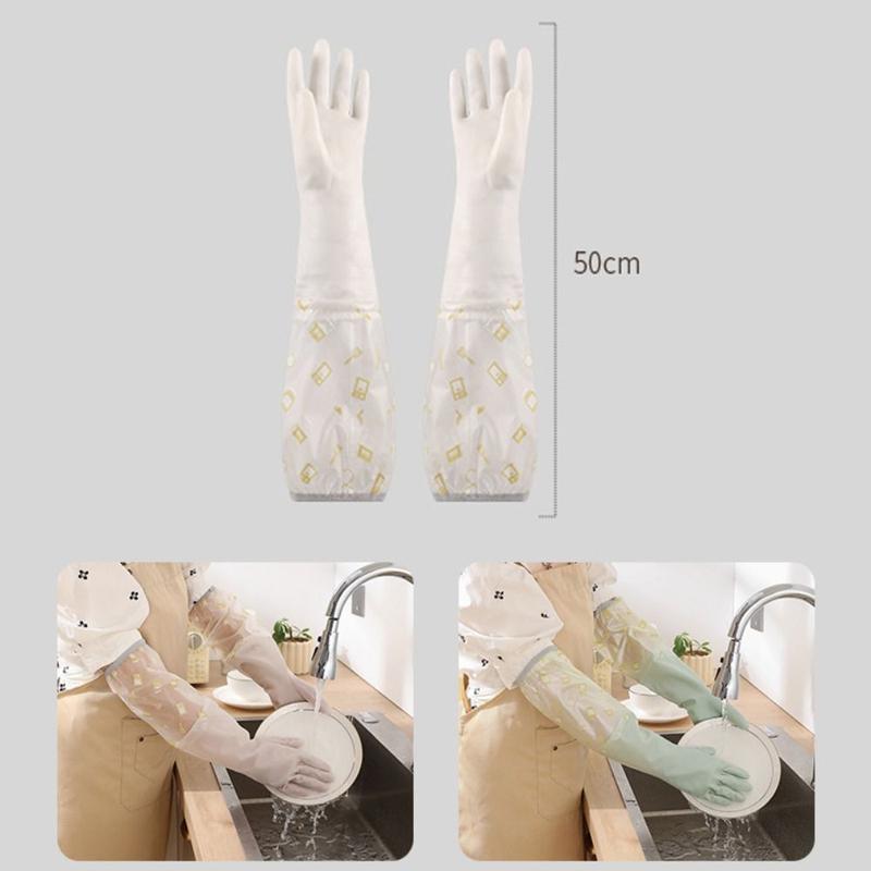 Product Introduction of New Rubber Dishwashing Gloves Thickened Waterproof Women Washing Clothes Hanging Plush Brush Bowl Latex Gloves 12