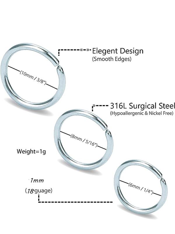 15pcs/set Plain simple Stainless Steel Nose Ring, Classic popular Cuff Nose Ring, Fashion Body Piercing Jewelry Accessories for Women and Men 1
