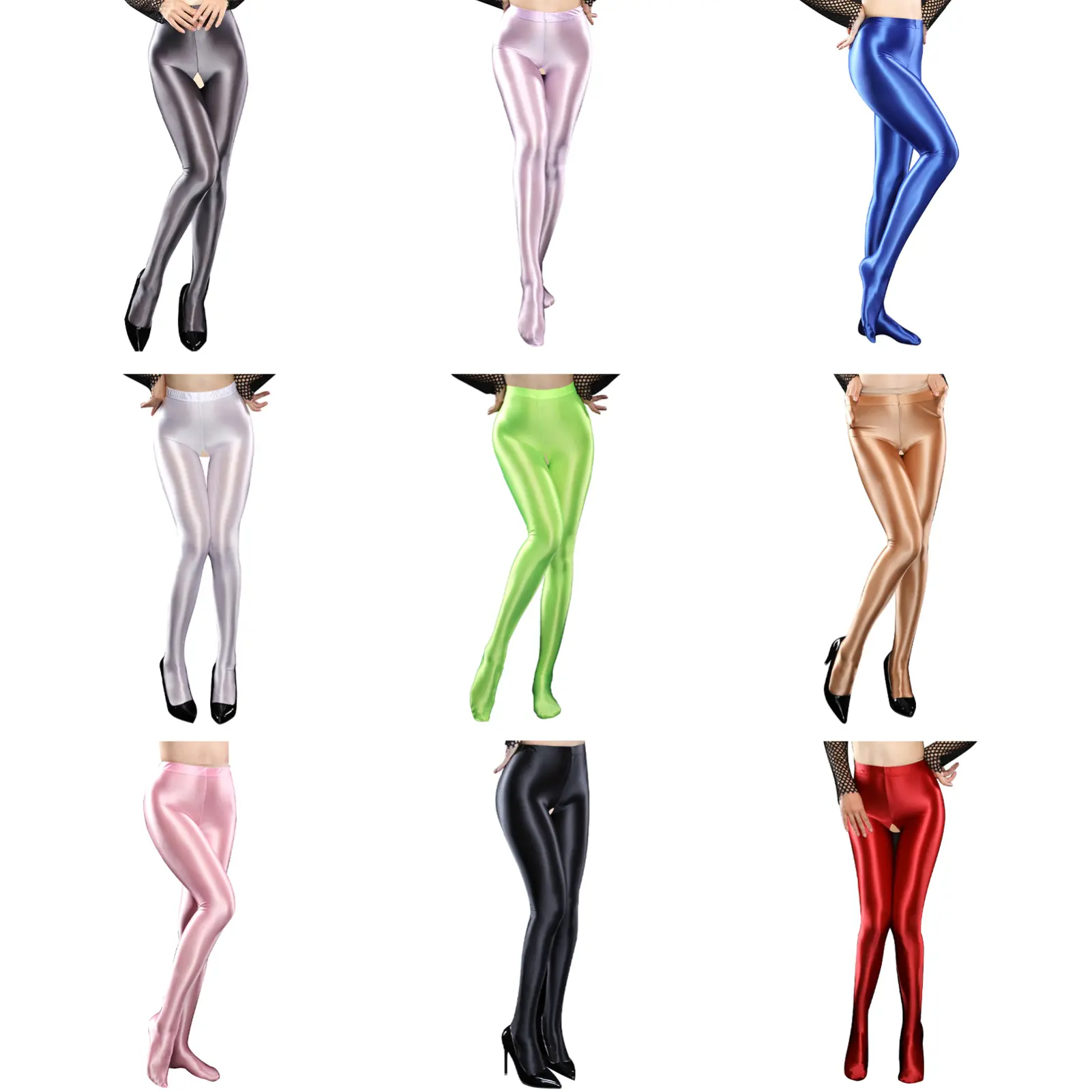 Quần Tất Cạp Cao Bóng Loáng Sexy, Dành Cho Nữ, Thiết Kế Cắt Xẻ, Quần Tất, Quần Legging Co Giãn Chân, Đồ Lót, iEFiEL