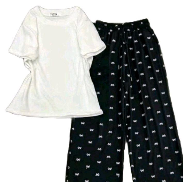 Tổng Hợp Sét Bộ Quần Nơ+Áo Phông CROPTOP trơn cộc tay chất Tăm lạnh siêu xinh 2