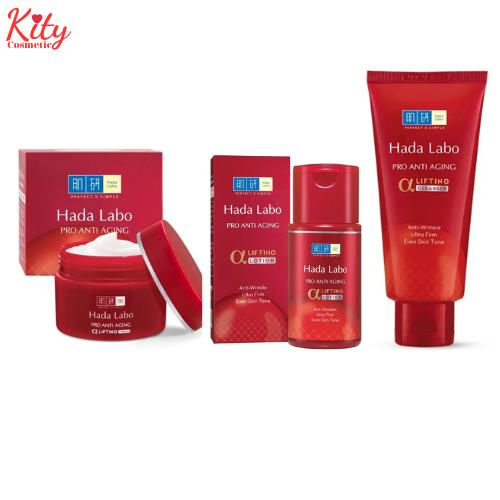 Bộ sản phẩm dưỡng da chuyên biệt chống lão hóa Hada Labo Pro Anti Aging ( Sữa rửa mặt 80g + dung dịch 170ml+ kem dưỡng 50g chống lão hóa da)
