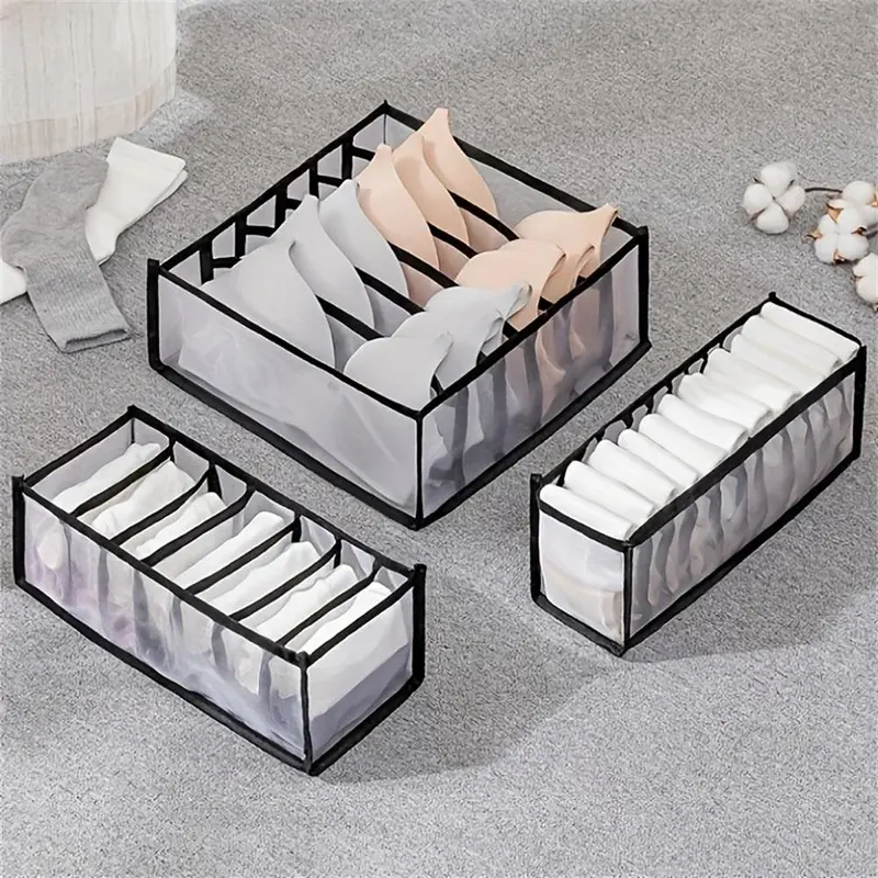Foldable Mesh Drawer Storage Box, 5 Counts/set Underwear & Socks & Ties Storage Box, Breathable Storage Box for Home Bedroom Wardrobe, Bra 5