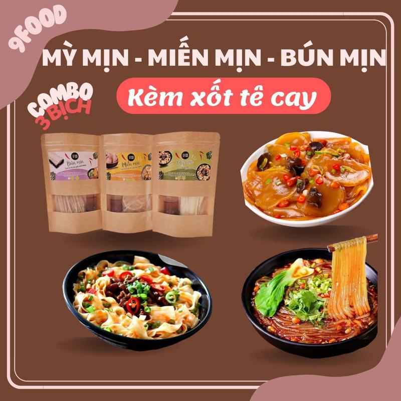   Combo 3 bịch - 300g  - 1 Mỳ Mịn + 1 Miến Mịn + 1 Bún Mịn Xốt Tê Cay - 9Food Mỳ ăn liền 