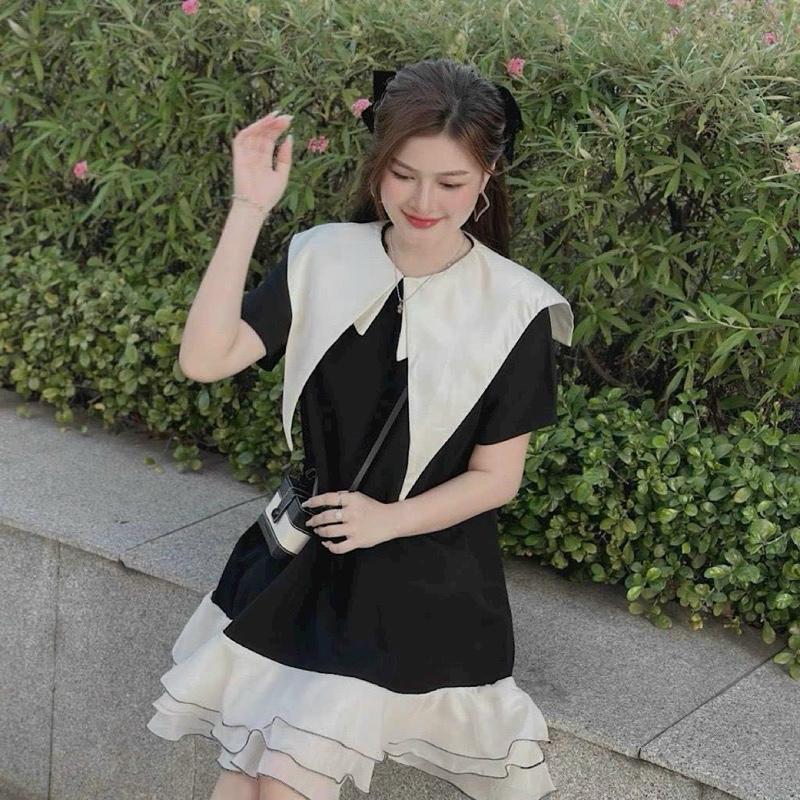 Mèo Mỡ Bigsize — Đầm xuông cổ nhọn dáng xoè đuôi cá tay ngắn bigsize 50-100kg Nữ Women