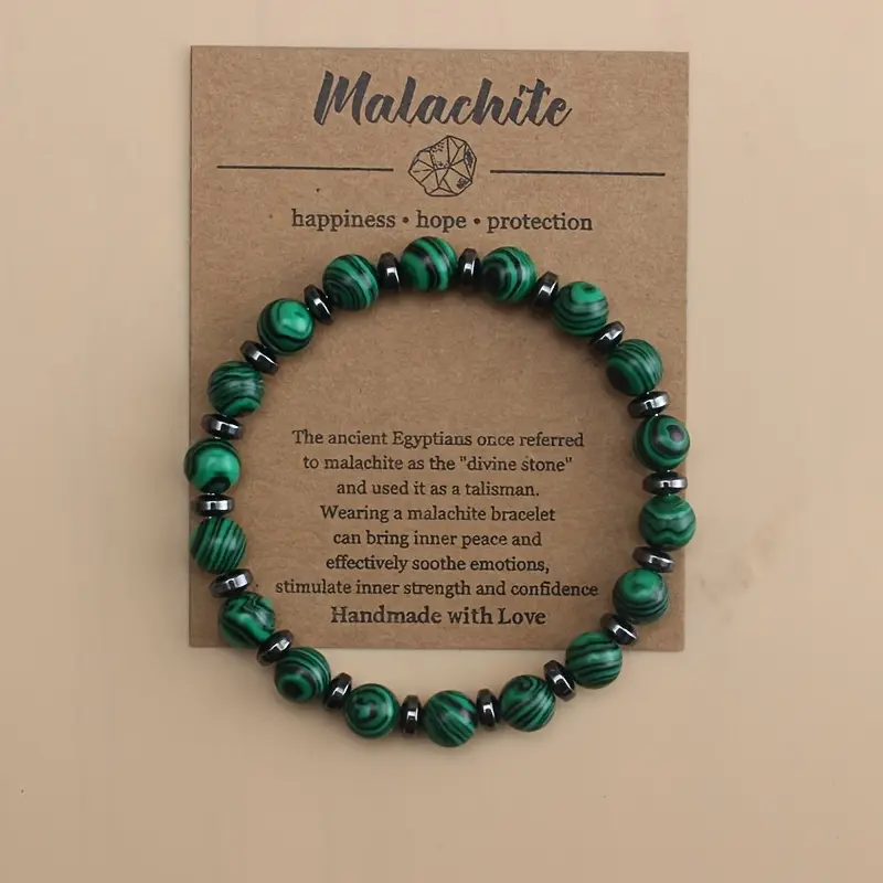 8MM malachite black gallstone septum bracelet, handmade beaded bracelet, the same bracelet for men and women, jewelry