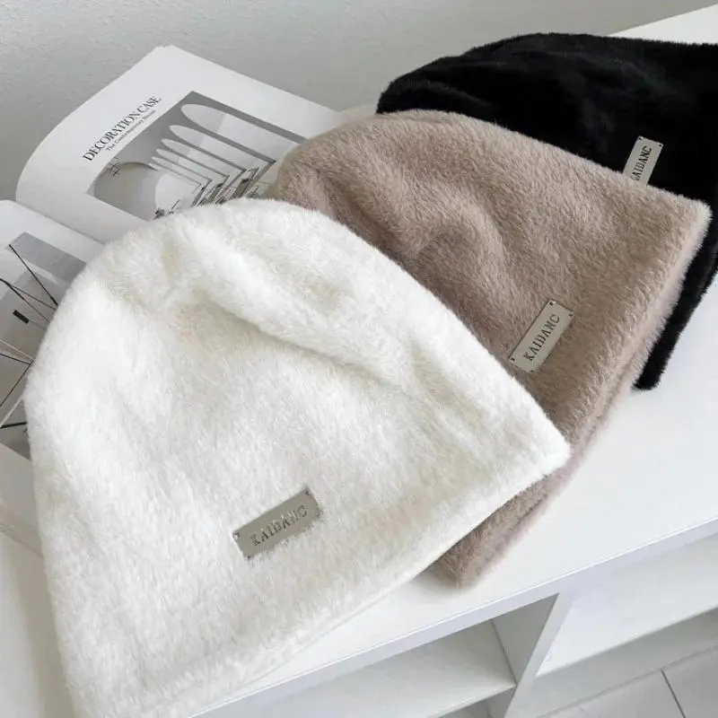 Mũ Len Đầy Đủ Giả, Nữ, Đầu Lâu, Mũ Ấm, Mùa Thu Và Mùa Đông, Làm Bằng Polyester, 58-60cm, Nhồi Bông, Có Đồ Trang Trí Nhãn Kim Loại, Mũ Xếp Chồng Rộng Giày 4