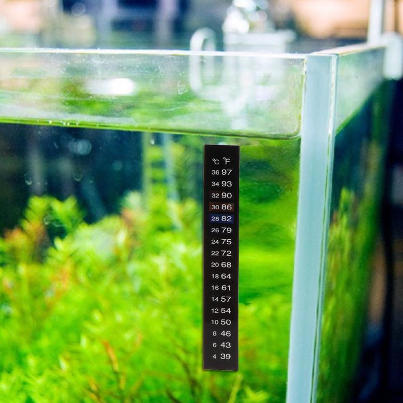 Product Introduction of 10 Pieces Thermometer Strips Aquarium Adhesive Strip Sticker Temperature Monitor for Fish for Tank Wine Jar 18 - 34℃ 52