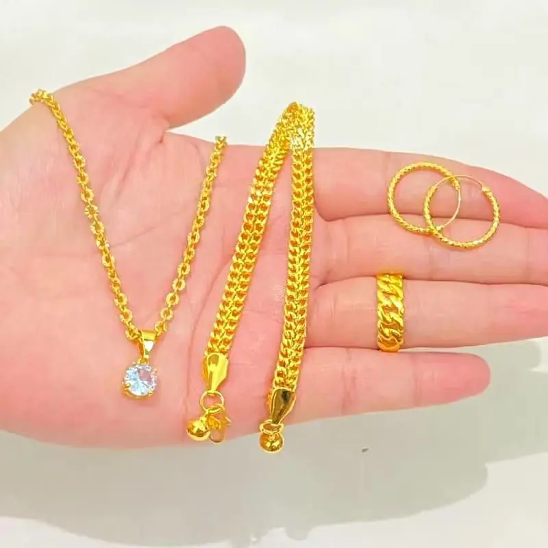 Set Perhiasan Tikar Gold Titanium Dewasa 24K Zircon