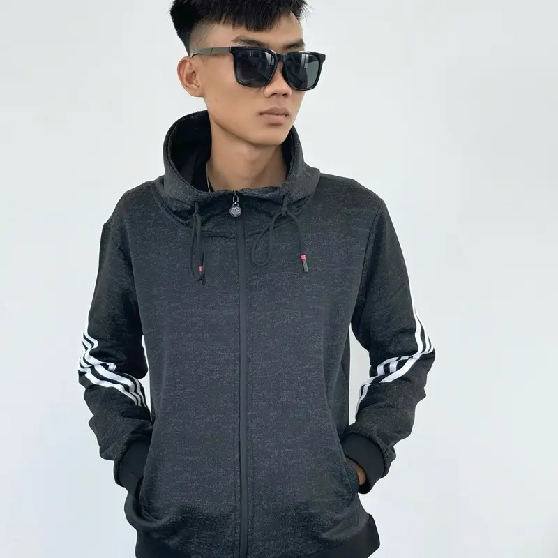 Áo Khoác Nam Xám Chuột Phối Sọc Mới Cao Cấp Chuẩn QC - Shop Hottrend Menswear Có túi Có Cổ Jacket 0