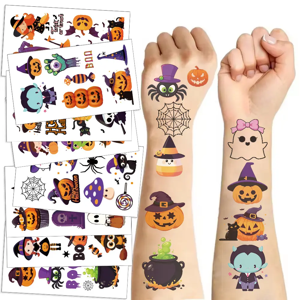 Miếng Dán Hình Xăm Bí Ngô Halloween, 10 Tờ, Hình Xăm Giả Tạm Thời, Cho Cánh Tay, Bàn Tay Và Cơ Thể, Không Thấm Nước, Thích Hợp Cho Trẻ Em, Quà Tặng Đồ Chơi