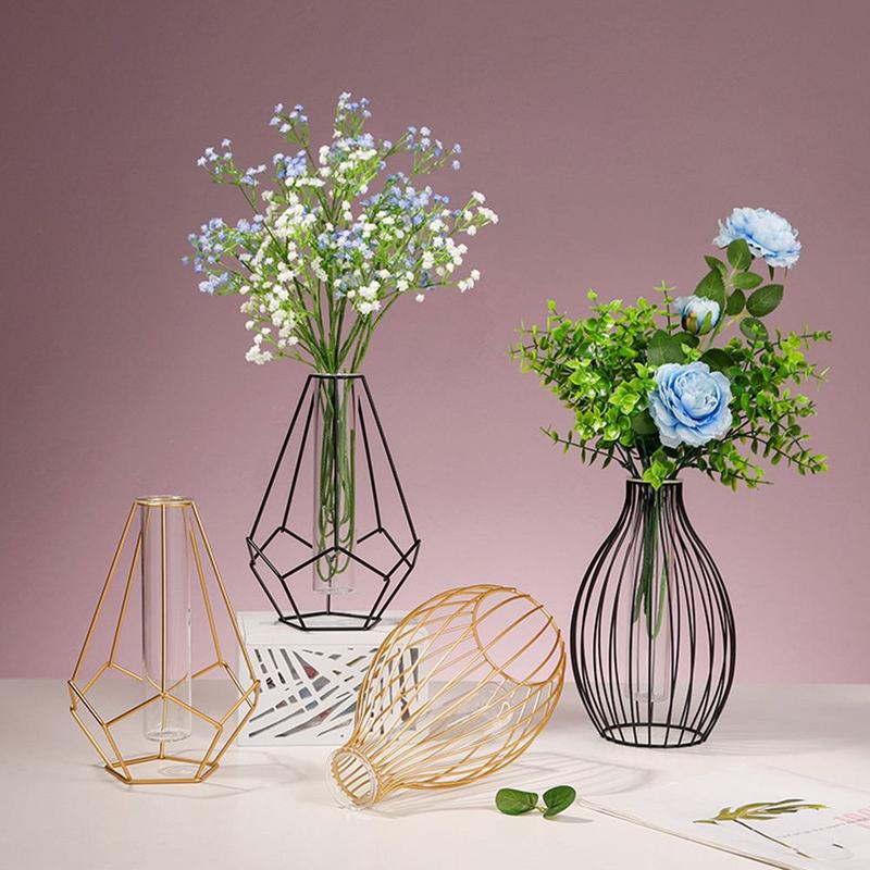 Product Introduction of Nordic Styles Terrarium Metal Holder Desktop Ornament Iron Art Vase Hydroponic Flower Vase Glass Test Tube Geometric Line Frame 21