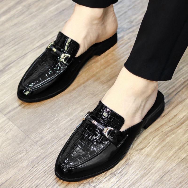 Giày sục nam da bóng da dập in, đế kép thời trang