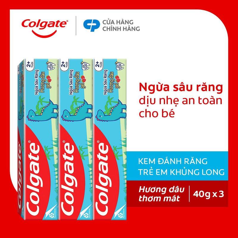  Bộ 3 kem đánh răng Colgate trẻ em khủng long hương dâu 40g 