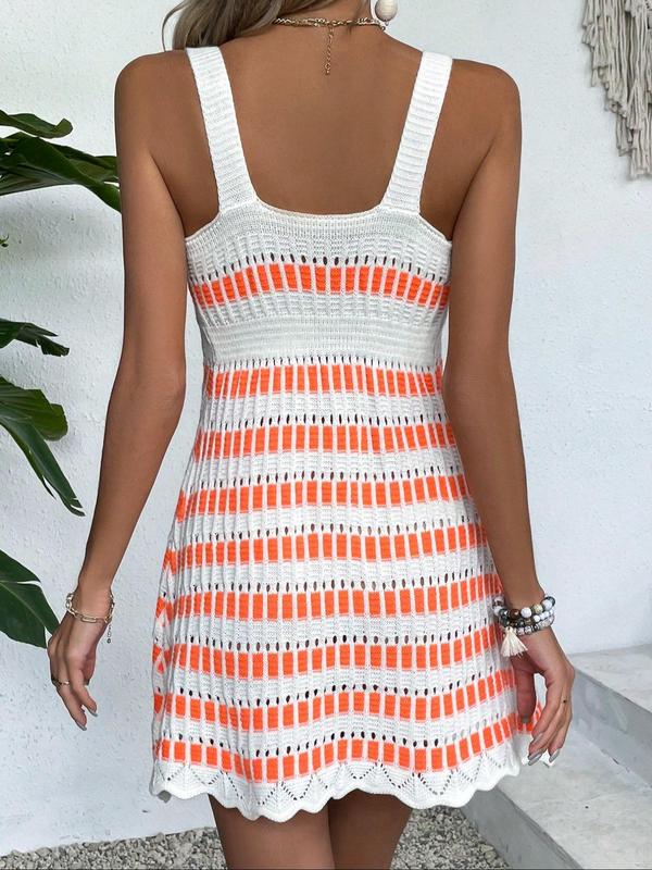 Knit Mix Women's Striped Print Knit Sweater Dress, Casual Sleeveless Ribbed Knit Dress for Beach Holiday Vacation, Ladies Clothes for All Seasons, Summer Dresses 2025 5