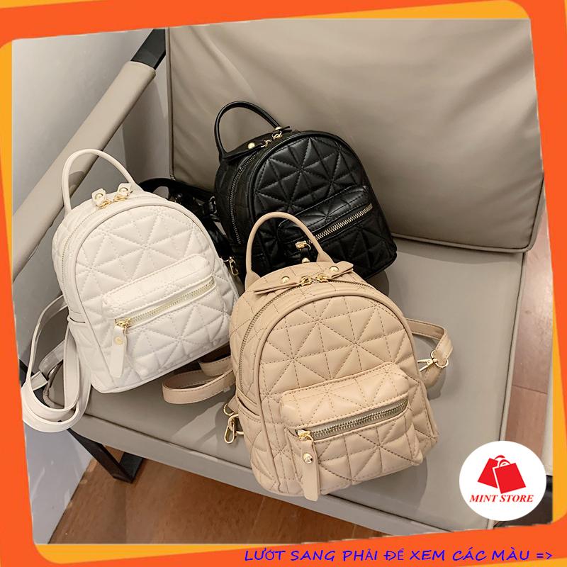 Balo mini nữ nhỏ thời trang thêu trần chỉ kiểu dáng basic PK 187 Đeo Vai Da Backpack Nhung - Túi Xách Nữ Mint Store