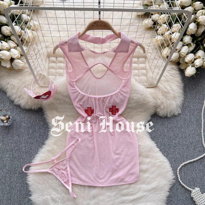 Váy ngủ y tá ren lưới xuyên thấu quyến rũ