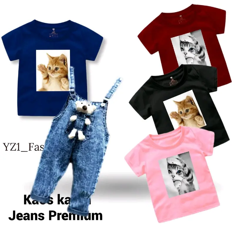 Setelan ANAK PEREMPUAN kaos gambar Kucing dan Temi KODOK anak cewek usia 1-7 tahun Nyaman Lembut Bunda 0