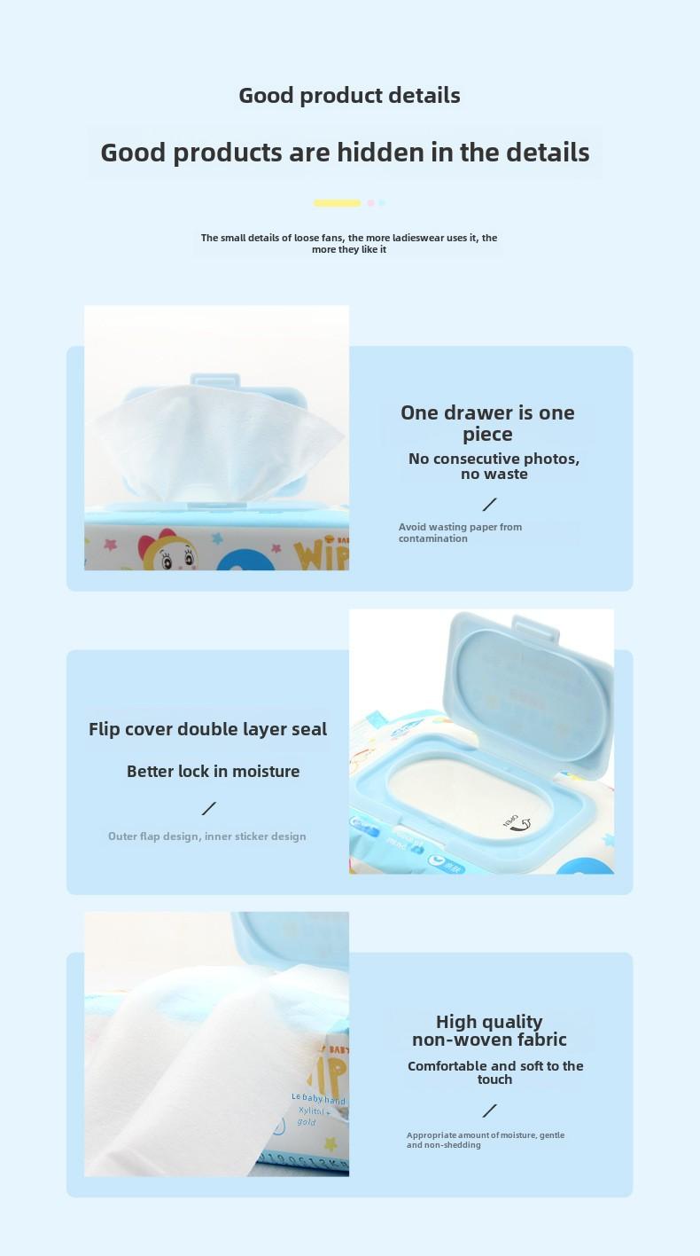 Product Introduction of TALA Doraemon Baby Tissue Large Package 80 Pumping Newborn Infant Mother and Baby Wet Tissue for Hand Mouth 11