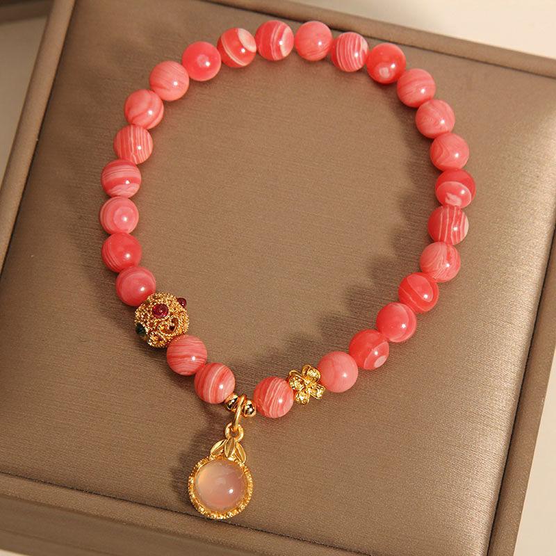 Product Introduction of Rhodochrosite Bracelet Female Ins Special-Interest Design Light Luxury High-Grade Feeling Girlfriends Net Red Opal Water Drop Pendant Bracelet bracelet  stack 5