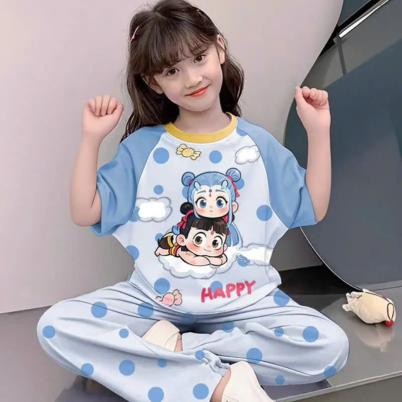 Sét Bộ hè  quần dài ống xuông , áo in hình natra dành cho bé gái từ 13-44 kg, thoáng mát cho bé vui chơi (TV MS999) đũi