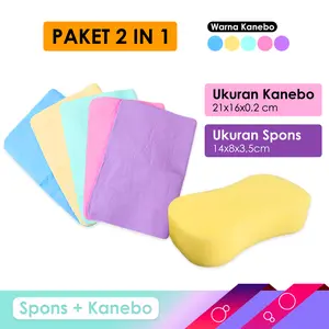 2 In 1 Bundling Sponge Busa Cuci Mobil Motor Piring Kuning 8 Busa Foam Wash Tebal Spons + Kanebo Lembaran Size Kemasan 21x16x0.2 Spon Lap Mobil Motor Serbaguna
