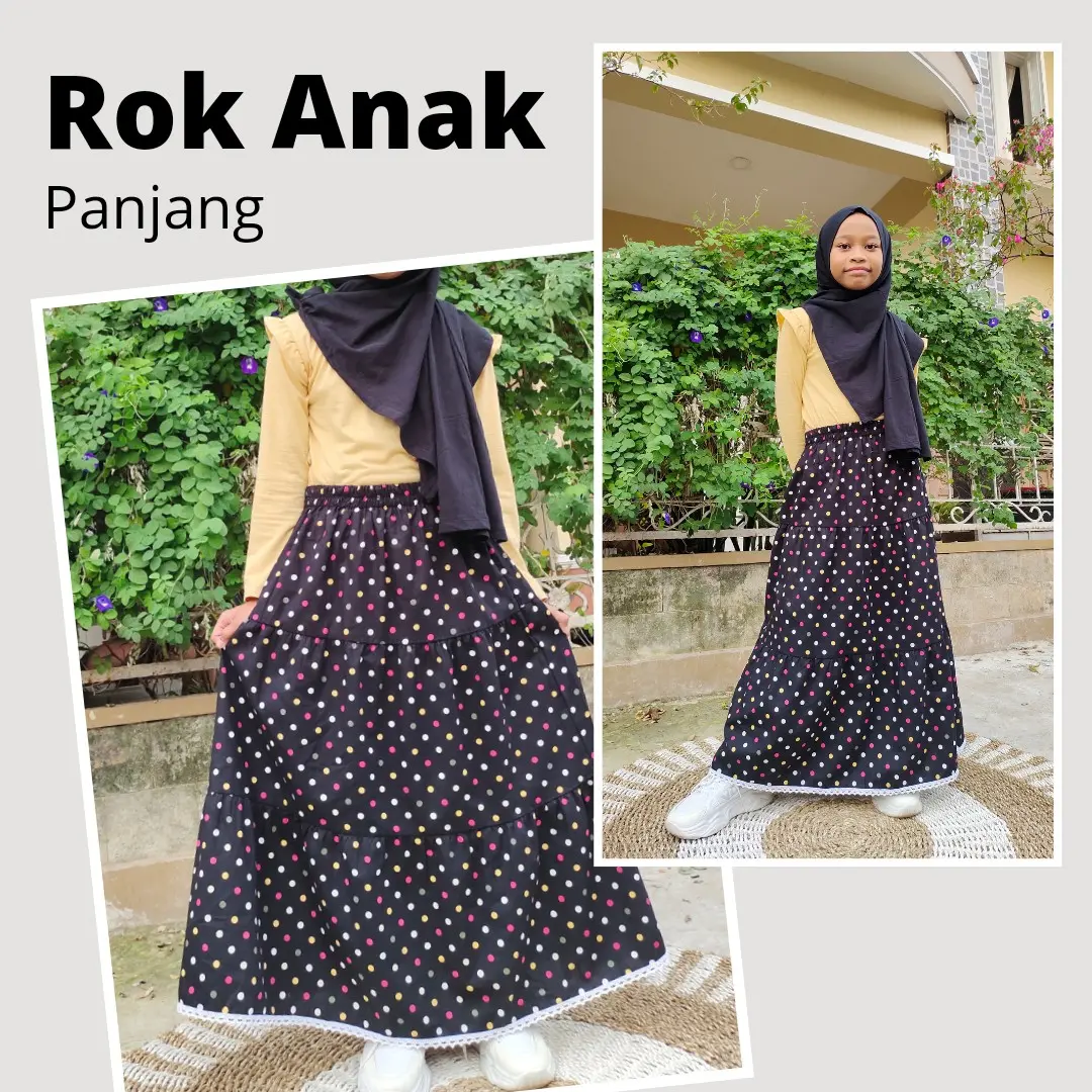 Rok anak perempuan panjang usia 3-12 tahun rok anak polkadot Motif