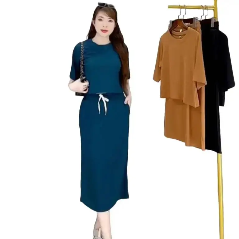Set váy  chất gân tăm co giãn 4 chiều (HÌNH tHẬT) Nữ Voi Women Áo Đen
