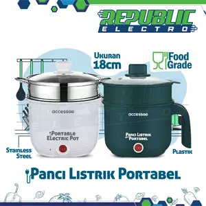 Panci Listrik Portable FOOD GRADE Anti Lengket Teflon Electric Pan FREE KUKUSAN BERGARANSI RESMI - Republik Elektronik