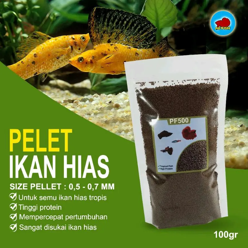 pelet pakan ikan hias Cupang pf500 Guppy Molly neon tetra lele 100gr