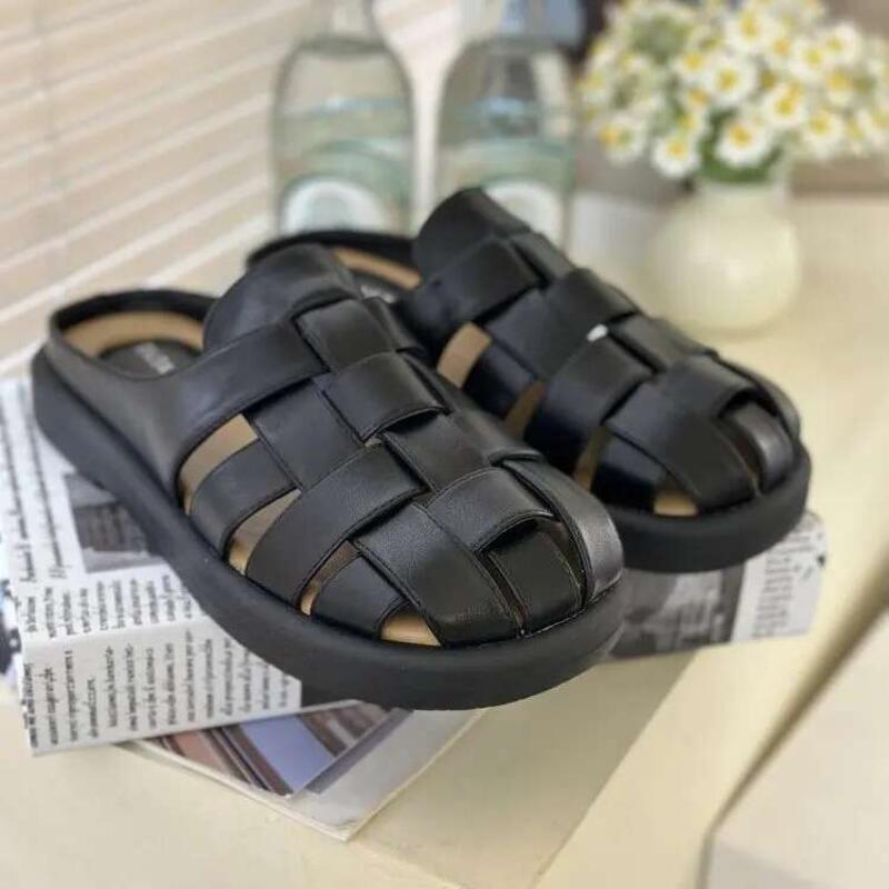 Product Introduction of Slippers Women Summer Shoes Pantofle Cover Toe Slides Loafers Fashion Low Female Mule 2025 Mules Rubber Rome Hoof Heels F 3